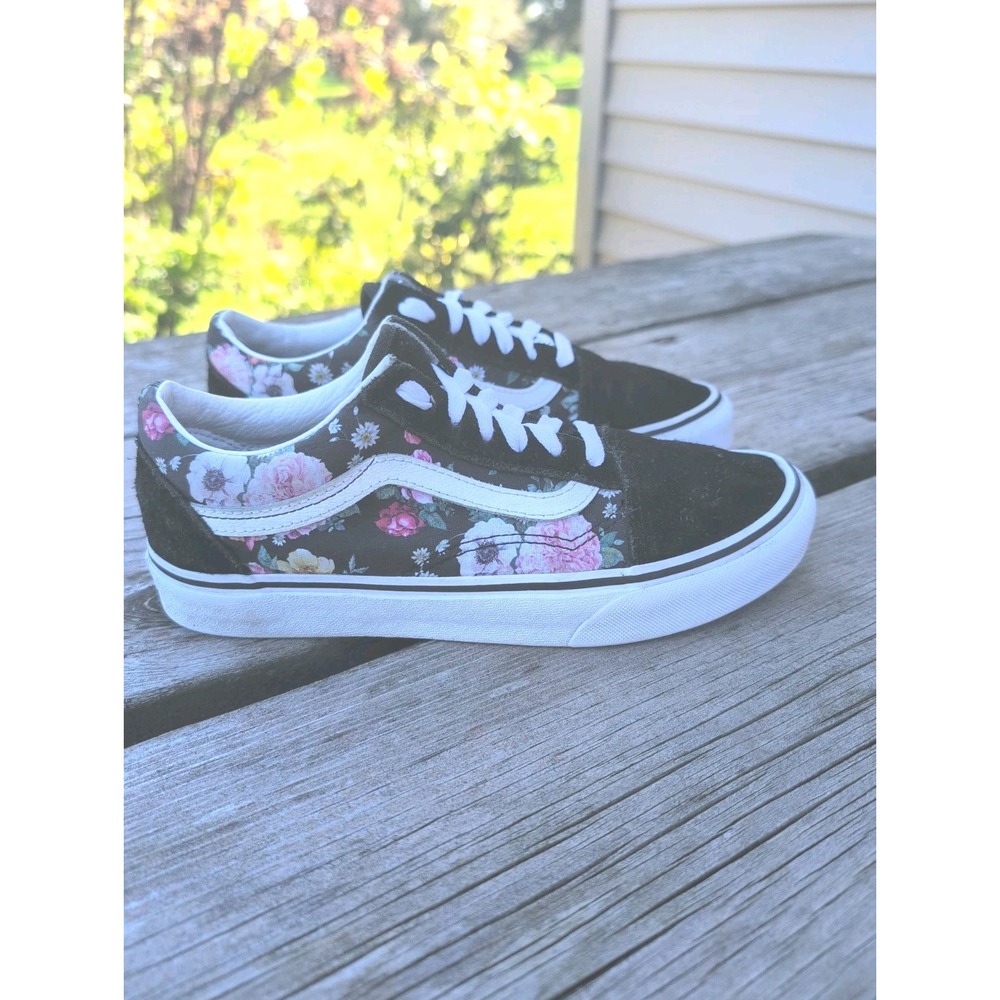 Vans Old Skool Sk8 Low Women's Size 7 Sneakers Black Floral Skate Shoes